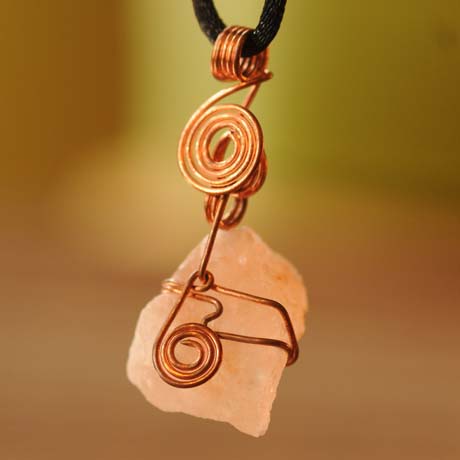 Himalayan Primal Sea Crystal Energy Pendant Wrapped in Copper