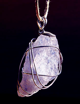 Rare Persian Blue Crystal Energy Pendant Wrapped in Silver
